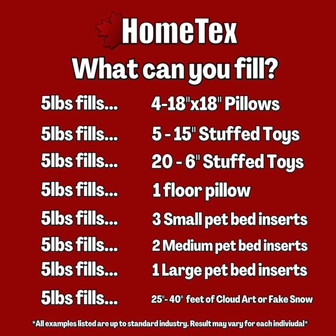 HOMETEX (Not Made in China) Pillow Stuffing 5 LB Bag 100% High-Loft Polyester Stuffing Fiber Fill