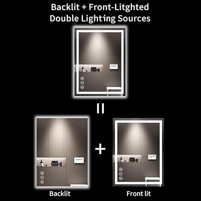 LOAAO 24"X32" LED Bathroom Mirror with Lights, Anti-Fog, Dimmable, Backlit + Front Lit, Lighted Bathroom Vanity Mirror for Wall, Memory Function, Tempered Glass, ETL Listed