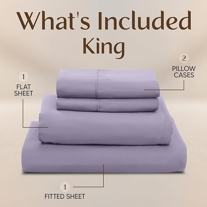 Utopia Bedding King Size Sheet Set – 4 Piece Bed Sheets, Soft and Breathable Microfiber, Includes 1 Fitted Sheet, 1 Flat Sheet and 2 Pillowcases – Oeko Tex (Lavender)