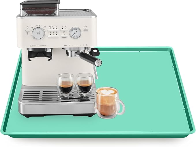 Silicone Coffee Maker Mat with Lip, 19.7'' x 15'' Heavy Duty Coffee Maker Mat for Countertops, Coffee Tray Fit Under Coffee Machine Appliance Automatic Machines Espresso Accessory, Mint Green