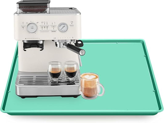 Silicone Coffee Maker Mat with Lip, 19.7'' x 15'' Heavy Duty Coffee Maker Mat for Countertops, Coffee Tray Fit Under Coffee Machine Appliance Automatic Machines Espresso Accessory, Mint Green