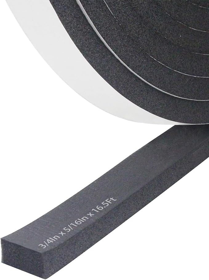 Storystore Weather Stripping Door Seal Strip, 3/4In x 5/16In x 16.5FT Self Adhesive Foam Tape for Door Window Insulation Soundproofing Weatherstrip, High Density Foam Seal for Doors Windows Furniture