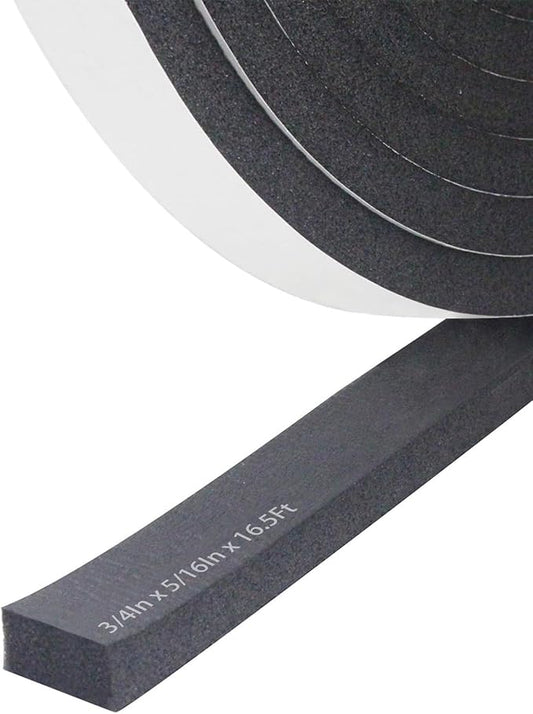 Storystore Weather Stripping Door Seal Strip, 3/4In x 5/16In x 16.5FT Self Adhesive Foam Tape for Door Window Insulation Soundproofing Weatherstrip, High Density Foam Seal for Doors Windows Furniture