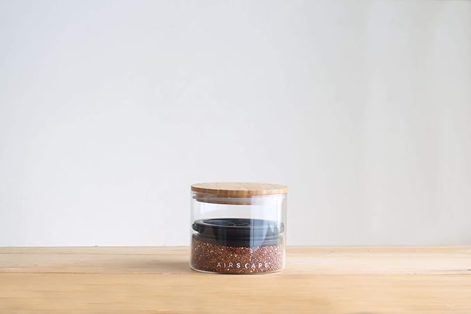 AirScape Glass Food Storage Canister - Glass Storage With US Patented Airless Inner Lid & Bamboo Top Lid - Preserves Food Freshness (Small 4-Inch)