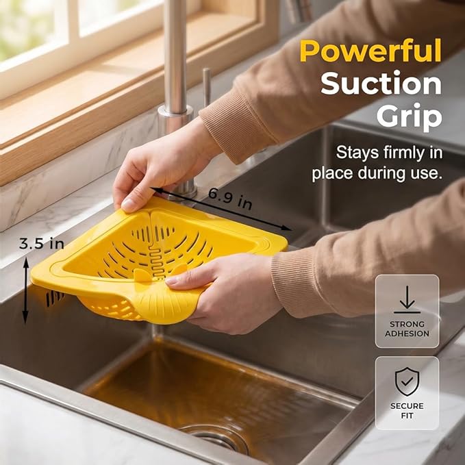 Magnetic Triangle Sink Strainer Basket, 2026 Upgrade Kitchen Corner Drain Rack with Twist-Open Bottom, Metal Sink Food Scraps Filter and Sponge Holder Produce Rinse Basket