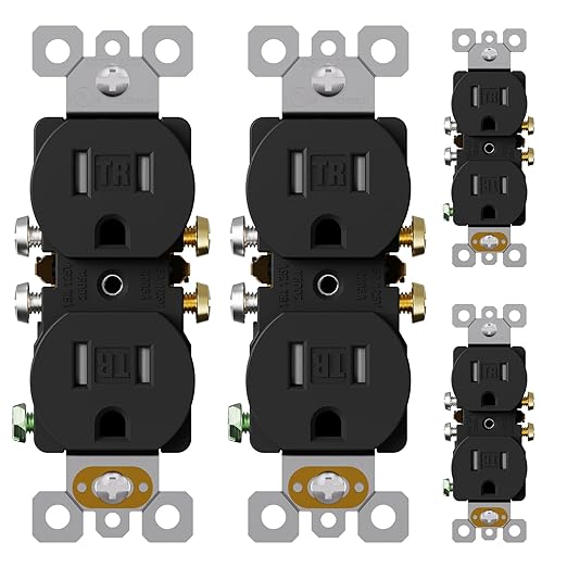 AIDA 4 Pack Matte Black 15 Amp Outlet Duplex Electrical Receptacle Outlets,Power Outlet,Tamper Resistant,Heavy-Duty Receptacle, 2 Pole,3-Wire, Self-Grounding Clip, NEMA 5-15R,UL Listed
