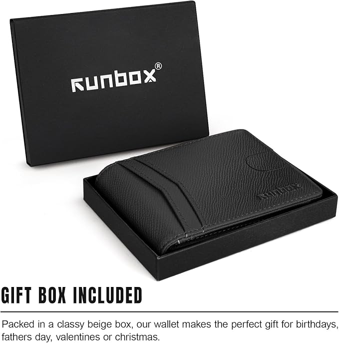 RUNBOX Wallet for Men Slim Rfid Leather 2 ID Window With Gift Box | Slim, Rfid, 2 ID Window, With Gift Box, Slim, Rfid