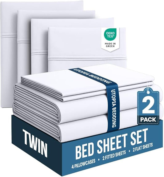 Utopia Bedding Twin Bed Sheets Set - Pack of 2 Sheet Sets - Perfect for Spa, Hotel, & Guest Bedroom - Brushed Microfiber - Shrinkage and Fade Resistant - Easy Care (White)