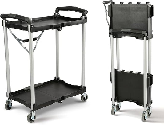 Olympia Tools 89-356 Pack-N-Roll Folding Collapsible Service Cart, Black, 50 Lb. Load Capacity per Shelf, 2-Layers