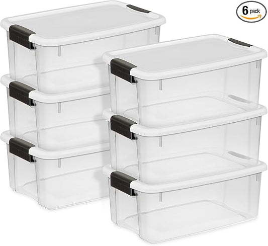 Sterilite 6-Pack Ultra Latching Box, Storage Bins with Lids, Clear Plastic, 18 Qt – Large Heavy-Duty Organizing Bin Containers for Home, Closet, Kitchen, Pantry, Bathroom, and Office
