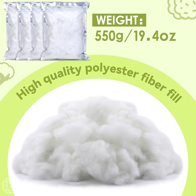 19.4oz Premium Fiberfill Stuffing, (1.8oz-1.21 lb) Polyfill Stuffing for Pillows Crafts, High Resilience Soft Poly Fill Pillow Stuffing for Stuffed Animals, Home DIY Stuffing (550g)