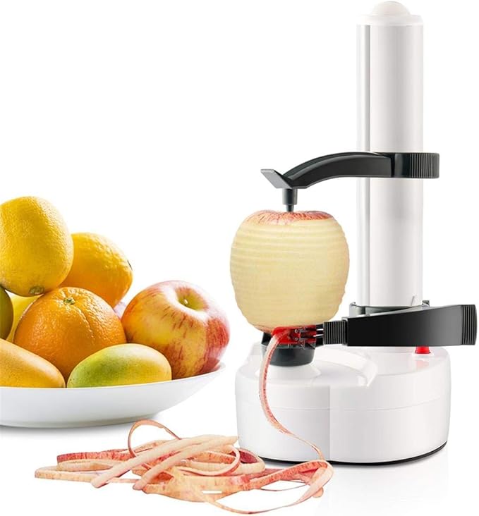 ele ELEOPTION Electric Potato Peeler Multifunction Electric Fruit Apple Peeler Potato Peeling Machine Automatic Rotating, Kitchen Peeling Tool White