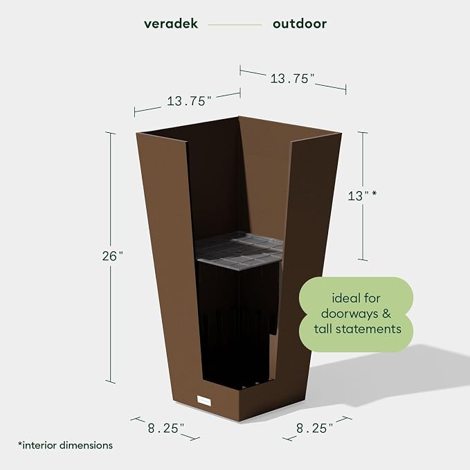 Veradek V-Resin Indoor/Outdoor Taper Planter (Espresso, 26 inch - 2 Pack with 2 Saucer Trays)