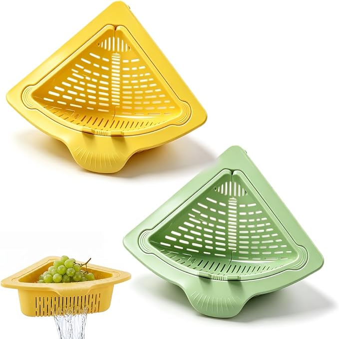 Magnetic Triangle Sink Strainer Basket, 2026 Upgrade Kitchen Corner Drain Rack with Twist-Open Bottom, Metal Sink Food Scraps Filter and Sponge Holder Produce Rinse Basket