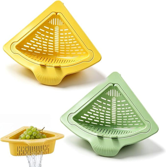 Magnetic Triangle Sink Strainer Basket, 2026 Upgrade Kitchen Corner Drain Rack with Twist-Open Bottom, Metal Sink Food Scraps Filter and Sponge Holder Produce Rinse Basket