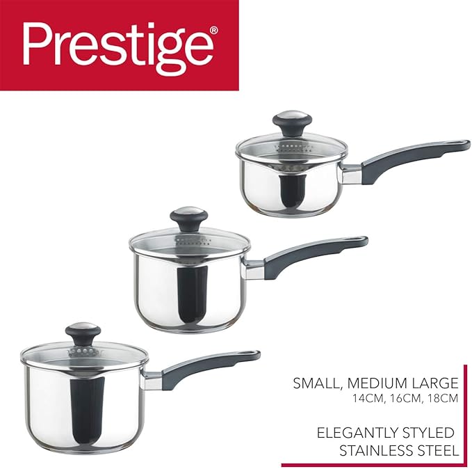 Prestige Everyday Stainless Steel Cookware Set, 5-Piece - Black/Silver