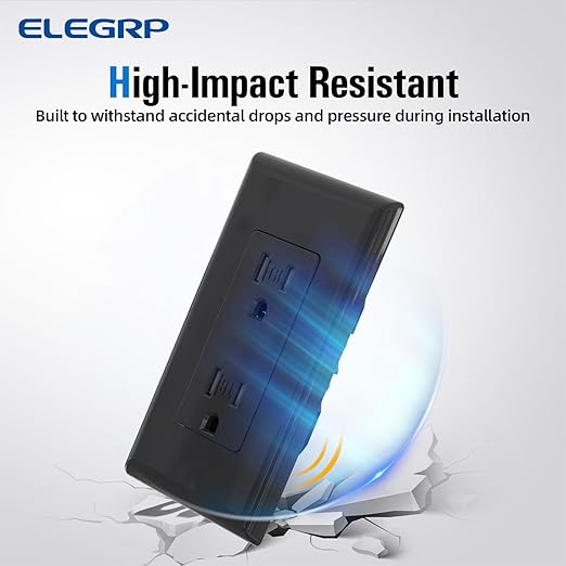 ELEGRP Decorator Wall Receptacle Outlet, Tamper Resistant 15A 125V Standard Electrical Wall Outlet, Residential Grade, Self-grounding, with Screwless Wall Plate, UL (20 Pack, Glossy Black)