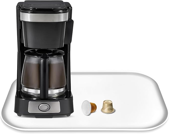 TOHONFOO Silicone Coffee Maker Mat with Lip, 17.4'' x 10.6'' Heavy Duty Coffee Maker Mat for Countertops, Coffee Tray Fit Under Coffee Machine Appliance Automatic Machines Espresso Accessory, White