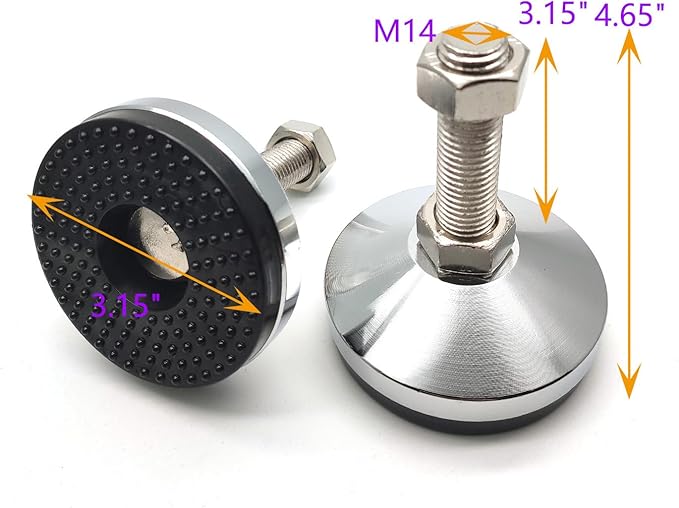 Adjustable Threaded Pole Leveling Foot,2-Pack,Susenya Table Self Leveling Feet Screw on Leveling Feet M14 Thread,440 Lb Capacity Black Nylon Stainless Steel D80xM14x100…