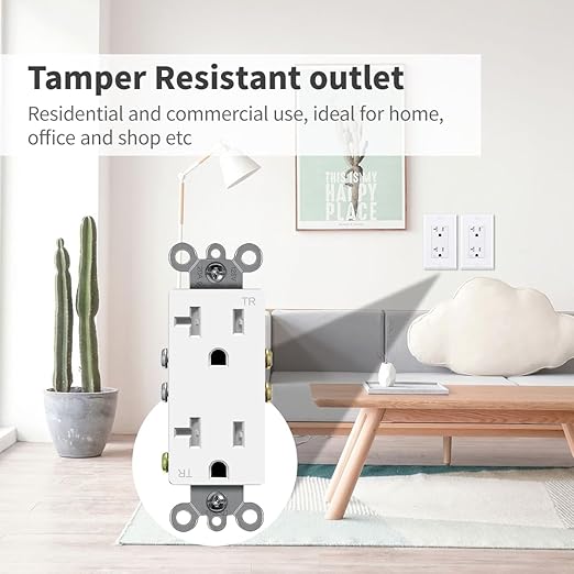 Micmi Decorator Receptacle Outlet, Standard Electrical Wall Tamper Resistant Decorative Receptacle Outlet, 20 Amp 125 Volt, Grounding UL Listed (50Pack, White, 20 Amp Outlet)