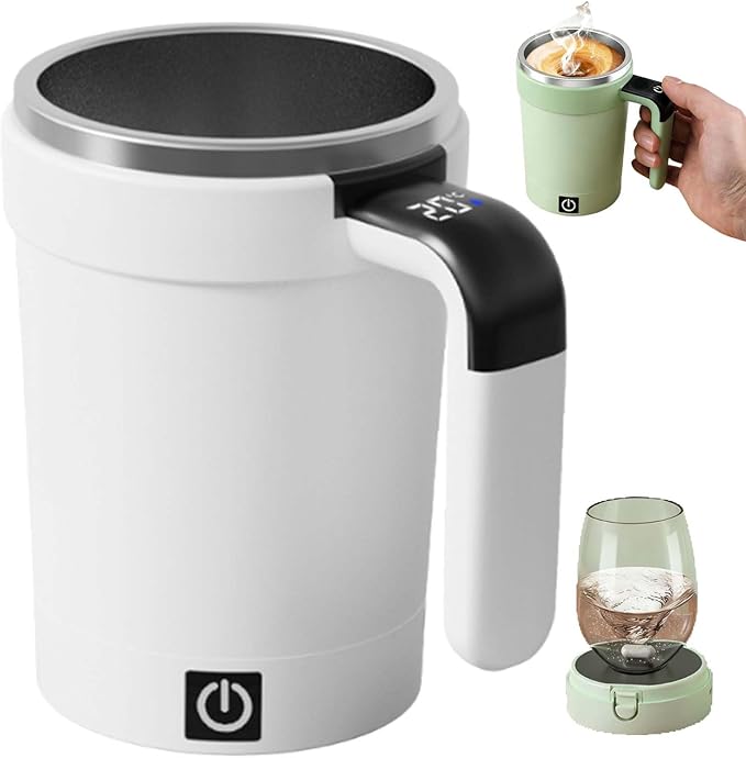 Automatic Magnetic Stirring Coffee Mug with Temperature Display, 2026 Upgraded Magnetic Coffee Stirrer Automatic Stirring Coffee Mug with Lid, Auto Stirring Coffee Mug for Office School (White)