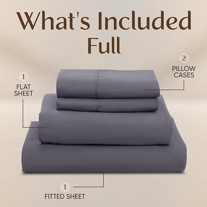Utopia Bedding Full Size Sheet Set – 4 Piece Bed Sheets, Soft and Breathable Microfiber, Includes 1 Fitted Sheet, 1 Flat Sheet and 2 Pillowcases – Oeko Tex (Grey)