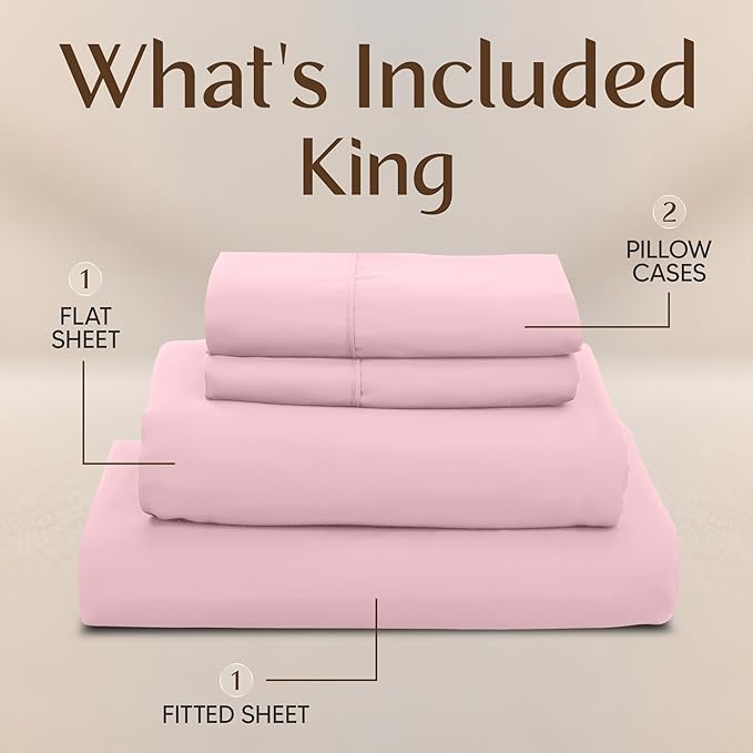Utopia Bedding King Size Sheet Set – 4 Piece Bed Sheets, Soft and Breathable Microfiber, Includes 1 Fitted Sheet, 1 Flat Sheet and 2 Pillowcases – Oeko Tex (Crystal Pink)