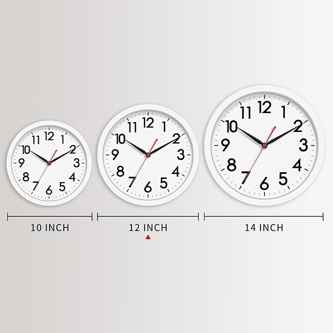 AKCISOT 12 Inch Wall Clock, Battery Operated Analog Clock, Silent Non-Ticking, Ideal for Bedroom, Bathroom, Kitchen, Office and School, White
