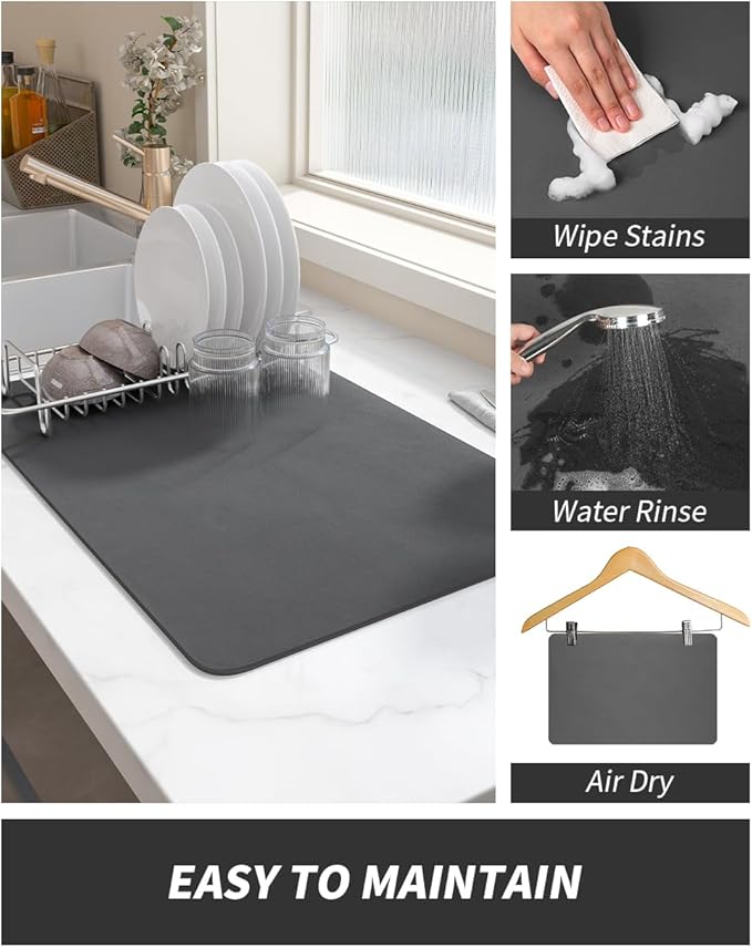 AMOAMI-Coffee Mat Hide Stain Rubber Backed Absorbent Dish Drying Mat for Kitchen Counter-Coffee Bar Accessories Fit Under Coffee Maker, Espresso Machine, Pot, Dish Rack