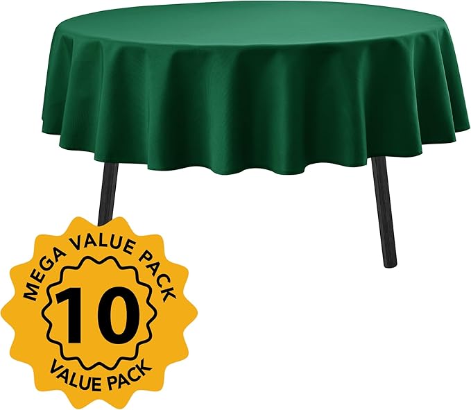 10-Pack Hunter Green Round Tablecloths, 70 Inches, Stain-Resistant Polyester for 3-4 Ft Round Tables - Washable Table Covers for Weddings, Banquets, Birthday Parties, Events