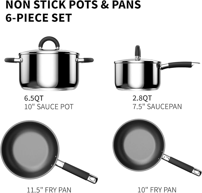 Pots and Pans Set Non Stick, Stainless Steel 5 Ply Base Cookware Set, Frying Pans, Quickly Heat Up Fix All Stove Induction Cookwares, Dishwasher Safe, Warminghouse Gift