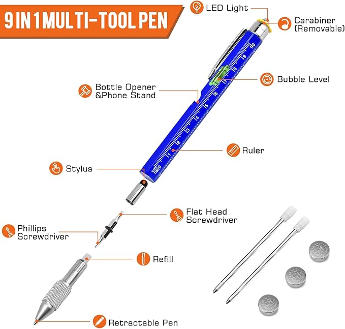 Fathers Day Dad Gifts for Husband from Wife, Tool Presents for boyfriend Men, 9 in 1 Multi Tool Pen, Fathers Day Birthday Christmas Stocking Stuffers for Men Grandpa Him