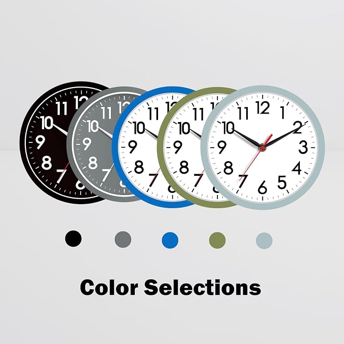 AKCISOT 8 Inch Wall Clock, Battery Operated Analog Clock, Silent Non-Ticking, Ideal for Bedroom, Bathroom, Kitchen, Office and School, Blue Gray