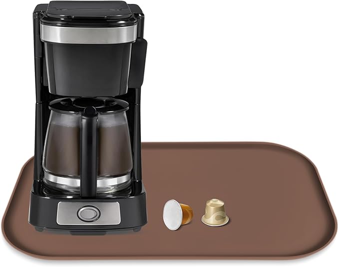 TOHONFOO Silicone Coffee Maker Mat with Lip, 17.4'' x 10.6'' Heavy Duty Coffee Maker Mat for Countertops, Coffee Tray Fit Under Coffee Machine Appliance Automatic Machines Espresso Accessory, Brown
