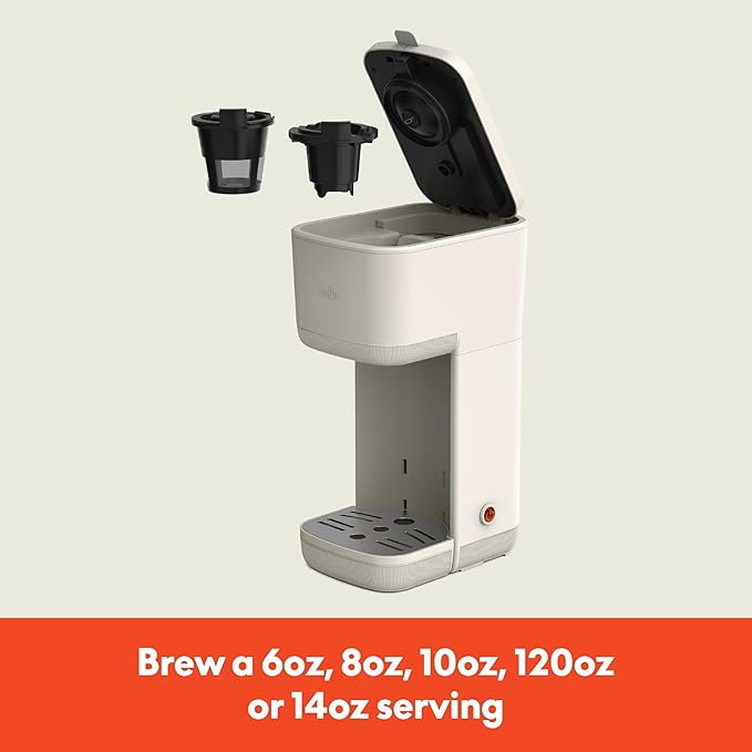 BELLA Single Serve Coffee Maker, K Cup & Coffee Ground Compatible with Removable, Adjustable Drip Tray, Auto Shutoff & Reusable Dishwasher Safe Accessories, Brews 6oz to 14oz, 1000 Watt, Oatmilk
