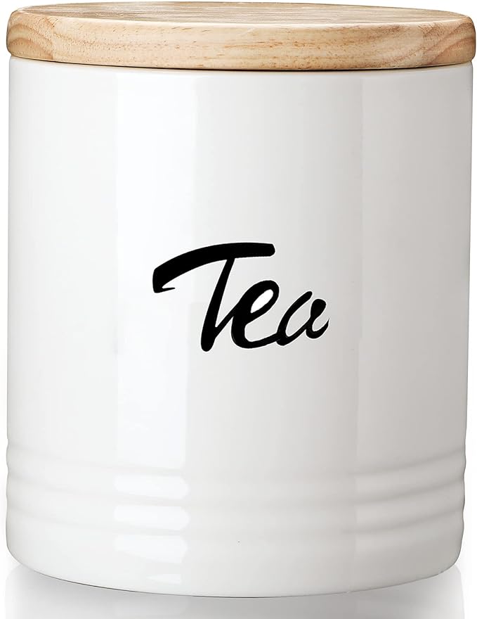 LEETOYI Porcelain Food Storage Containers with Lid, Small Size Design & Saves Space, 4.5 Inch White, Labeled Tea