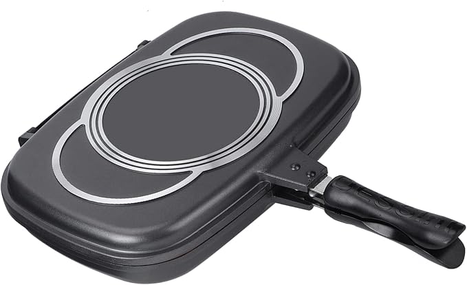 Non Stick Frying Pan Double Sided Barbecue Cooking Tool Stove Anti Scalding Handle