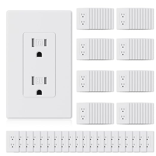 ELEGRP Matte White Tamper Resistant Decorator Wall Receptacle Outlet, 15A 125V Electrical Outlet, Residential Grade, Self-grounding, Screwless Wall Plate Included, UL Listed, 100 Pack