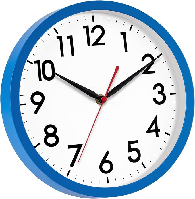 AKCISOT 10 Inch Wall Clock, Battery Operated Analog Clock, Silent Non-Ticking, Ideal for Bedroom, Bathroom, Kitchen, Office and School, Blue
