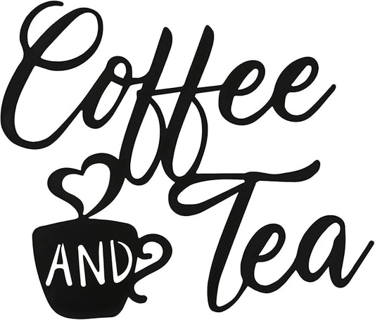 Ferraycle Coffee Bar Decor, 12 x 10.2 Inch Sign for Wall Metal Rustic Hanging Wall Art Vintage Black Cup Letter Sign for Cafe Home Office Kitchen(Coffee and Tea)