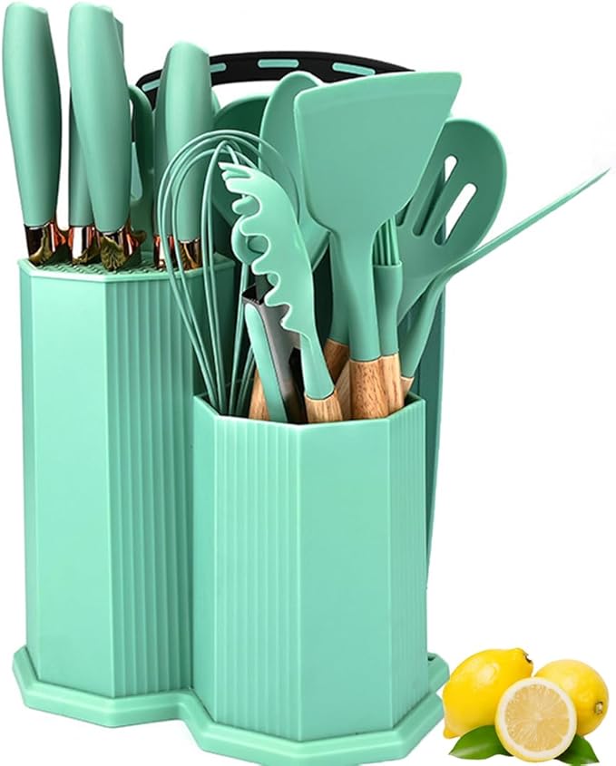 Kitchen Utensils Set,19 Pcs Cooking Tools and Knives Set,Cutting Board, Silverware Set, with Utensil Holder Precision Cutting and Organized Dining Kitchen Tool (Purple)