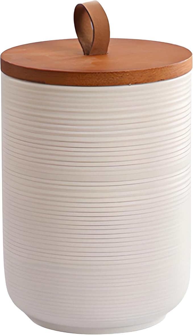 Ceramic Canister with Airtight Seal Lid, Kitchen Canisters for Countertop, White Food Storage Jar for Flour, Coffee Bean, Sugar, Tea, Spices and More, Home Decor (1300ml/43.96oz)