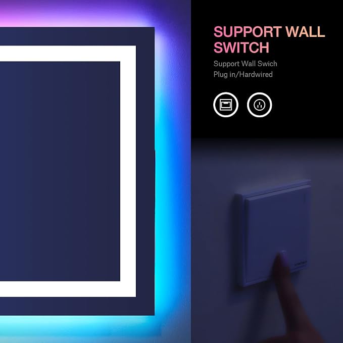 LOAAO 55"X30" RGB LED Bathroom Mirror with Lights, Anti-Fog, Dimmable, Lighted Bathroom Vanity Mirror, Multiple Light Modes, RGB Backlit + Front Light, Memory Function, Tempered Glass, ETL Listed
