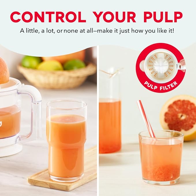 Dash Dual Electric Citrus Juicer Machine - Orange Juicer and Lemon Squeezer with Auto-Reversing Reamer, Adjustable Pulp Control, Mess-Free Spout, 20 oz Juice Container-Lime Squeezer for Home-White