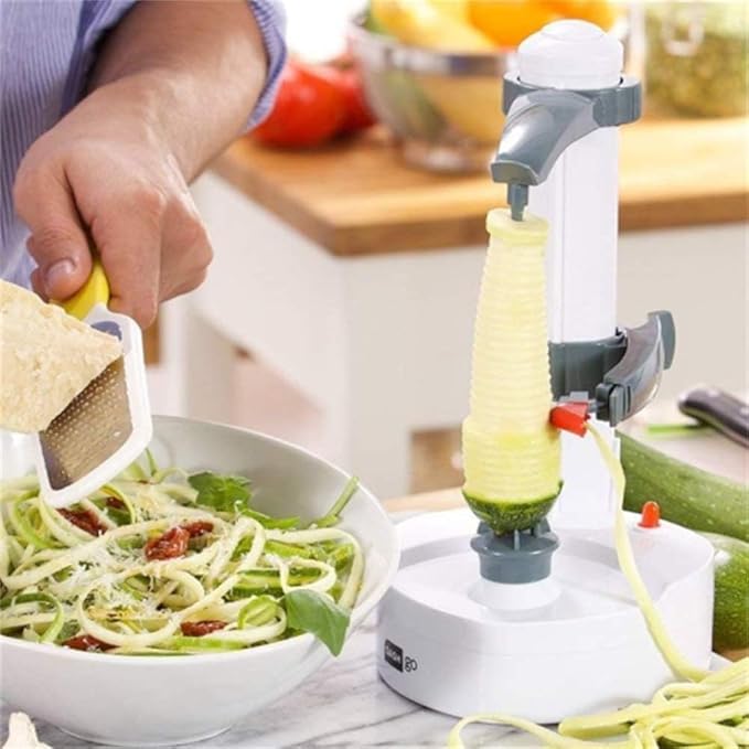 ele ELEOPTION Electric Potato Peeler Multifunction Electric Fruit Apple Peeler Potato Peeling Machine Automatic Rotating, Kitchen Peeling Tool White