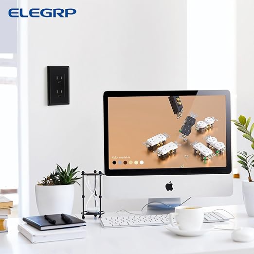 ELEGRP Decorator Wall Receptacle Outlet, Tamper Resistant 15A 125V Standard Electrical Wall Outlet, Residential Grade, Self-grounding, with Screwless Wall Plate, UL (10 Pack, Glossy Black)