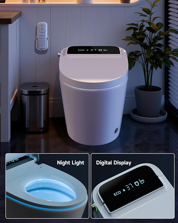 Smart Toilet with Bidet Built In, One Piece Smart Toilet with Auto Open/Close Lid, Powerful Flush, Heated Seat, Warm Water Wash & Dryer, LED Display, Night Light, 1.28 GPF