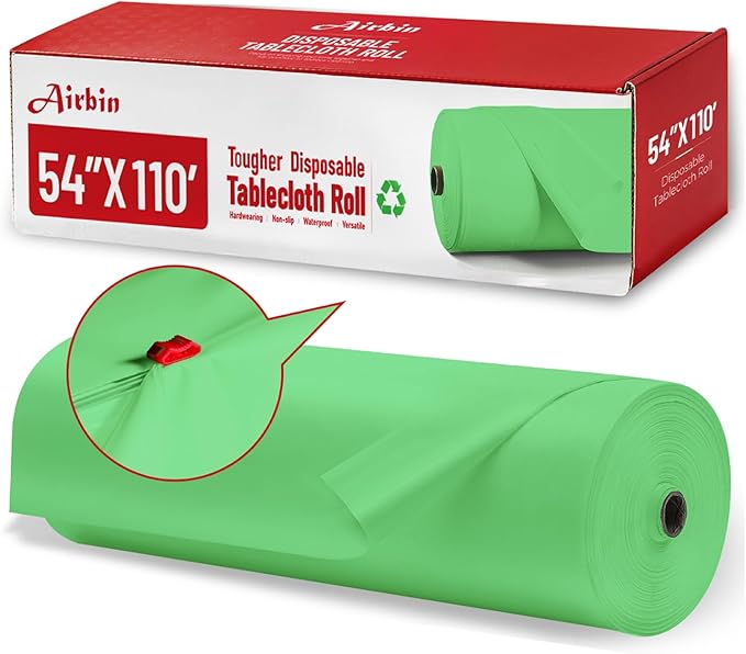 Plastic Table Cloth, 110 Ft X 54 In Plastic Table Cloth Disposable Sage Green Tablecloth Premium PEVA with Any Cut Sliding Cutters Disposable Tablecloth for Picnics, Parties, Birthdays, Festivals