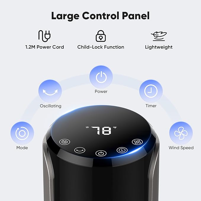OLIXIS Tower Fan for Bedroom, 60°Oscillating Fan with Remote, 25ft Far, 28dB Quiet Electric Standing Fan, 12 H Timer, 5 Speeds, 4 Modes, Bladeless Floor fan for Home, Office, Indoor, 36 Inch