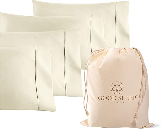 1000 TC Ivory King Pillowcases Set of 4 100% Egyptian Cotton Pillow Cases with Long Staple Cotton & Sateen Weave, Silky Soft Hotel - Like Bed Pillow Covers for Comfy Sleeping, Snug Fit